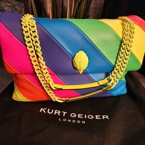 Kurt Geiger Rainbow Quilted Shoulder Bag with Yellow Chain